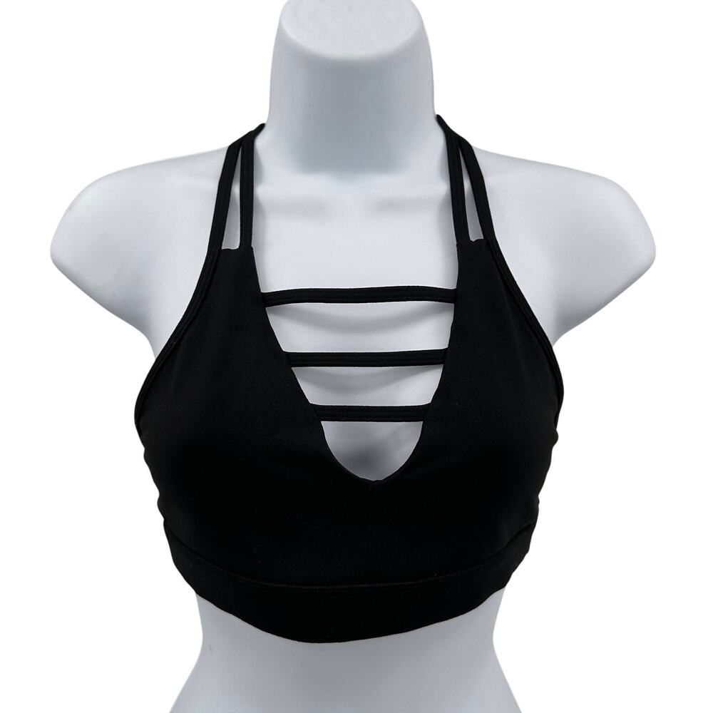 Zyia Active Grid Bra S Black Fully Lined Mesh Racer Back Removable Pads Strappy